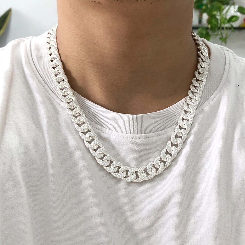 Dây Chuyền, Vòng Cổ Nam Bạc Ta Cuban Bản 12mm Dài 55cm Chính Hãng BẠC HIỂU MINH DBN079