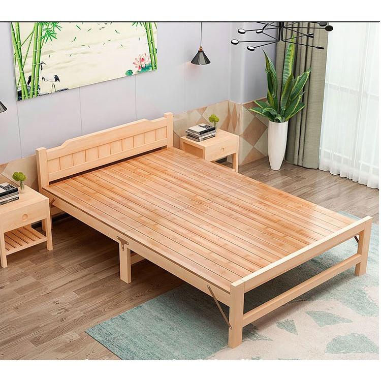 RE0555MAU1.2 Giường gỗ thông gấp gọn 120x195cm tặng nệm gối - Giường xếp gỗ thông