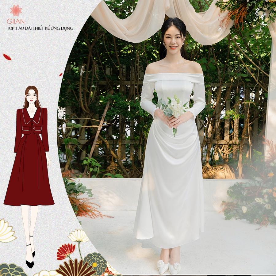 Váy trắng trễ vai dáng dài thiết kế chính hãng GIIAN, đầm maxi nhún eo cho cô dâu, dự tiệc chất lụa sang trọng - V2426