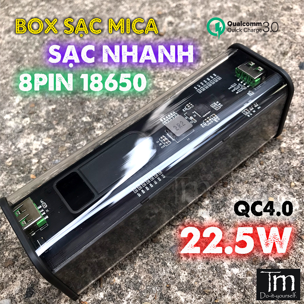 Box Sạc Dự Phòng Trong Suốt Sạc Nhanh 22.5W (8 Cell 18650)