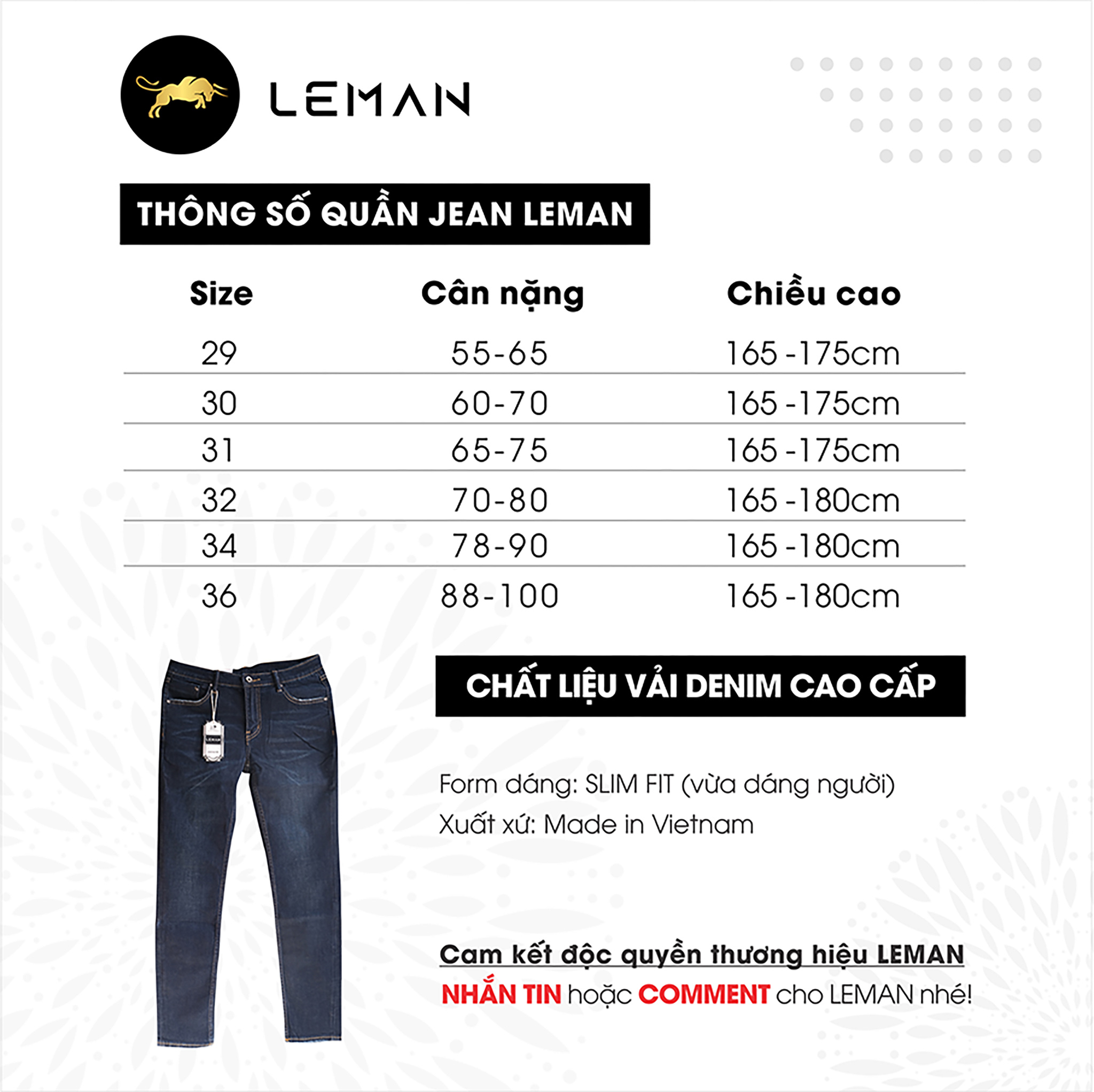 QUẦN JEAN DÀI NAM LEMAN JD09 XANH TRƠN