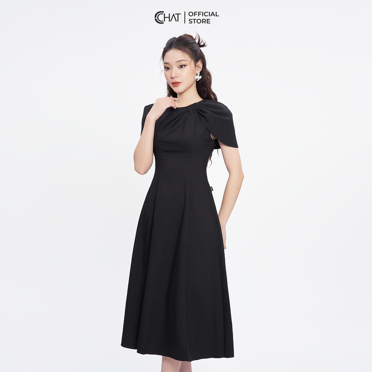 Đầm Nữ Dáng Xòe Nhún Ngực Vai Chất Tuytsi Cao Cấp Mềm Mịn 53VNS2007XT