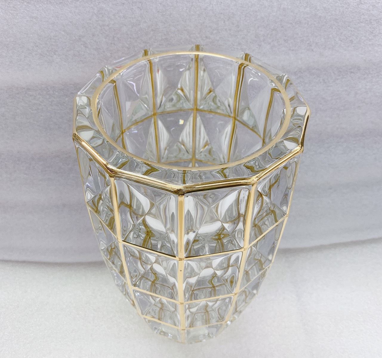 Bình cắm hoa pha lê thủy tinh cao cấp trắng vàng cao 30cm - ANTH493