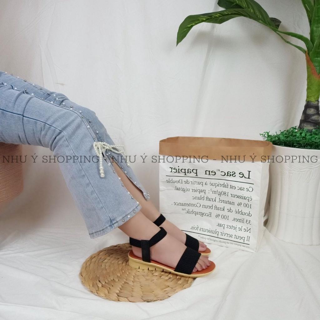 Giày sandal nữ đi học quai hậu bo chun quai ngang đế 2cm hình chụp thật-tb ngang to