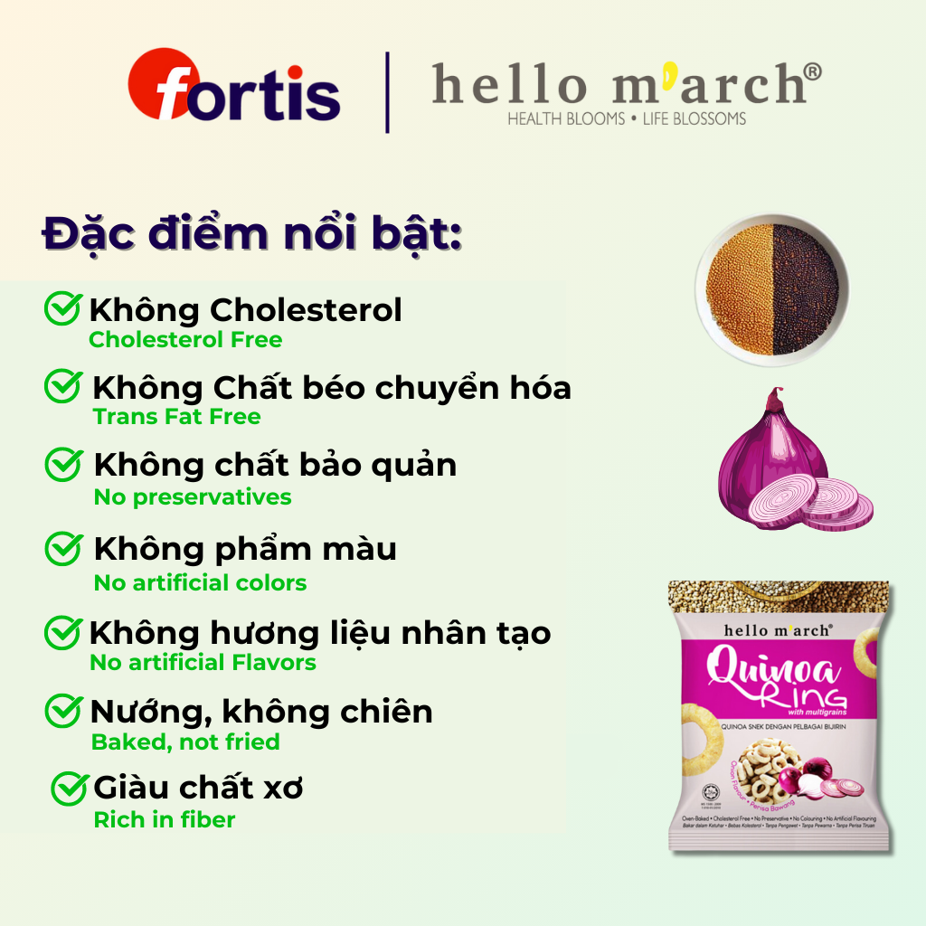 Snack Ngũ Cốc Vị Hành Tây Hạt Quinoa Hello March Gói 30g