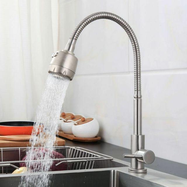 Vòi rửa bát lò xo đơn lạnh Inox 304