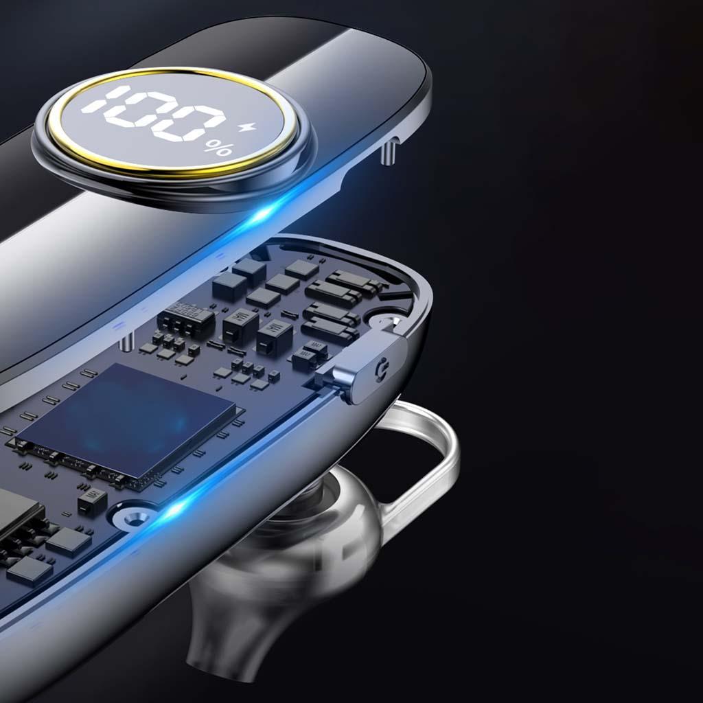 Bluetooth 5.2 Earphone IPX7 Waterproof 48H Call LED Battery Display Single-Ear Headset for Running Office Driving Business Handsfree