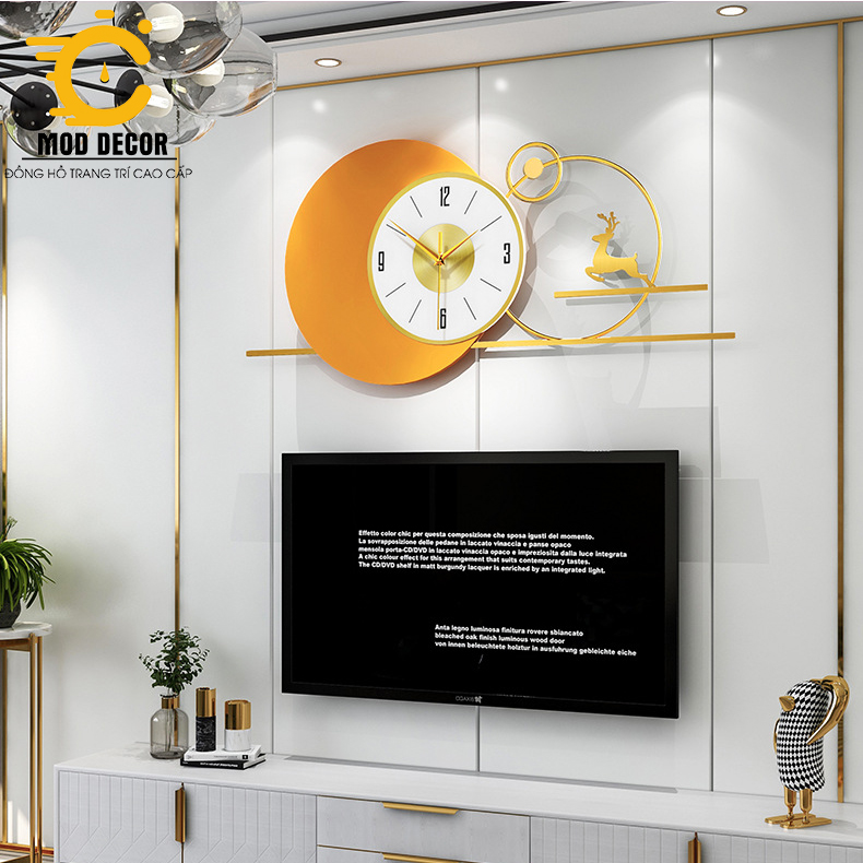 Đồng hồ treo tường trang trí decor hươu tài lộc phong cách Bắc âu 2119-100