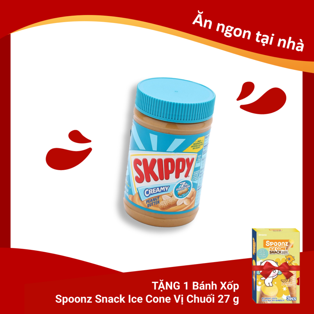 Bơ Đậu Phộng Mịn Skippy 462g (Mỹ) [Tặng Kèm Bánh Xốp Nhân Kem Chuối Spoonz 27g (Hàn Quốc)]