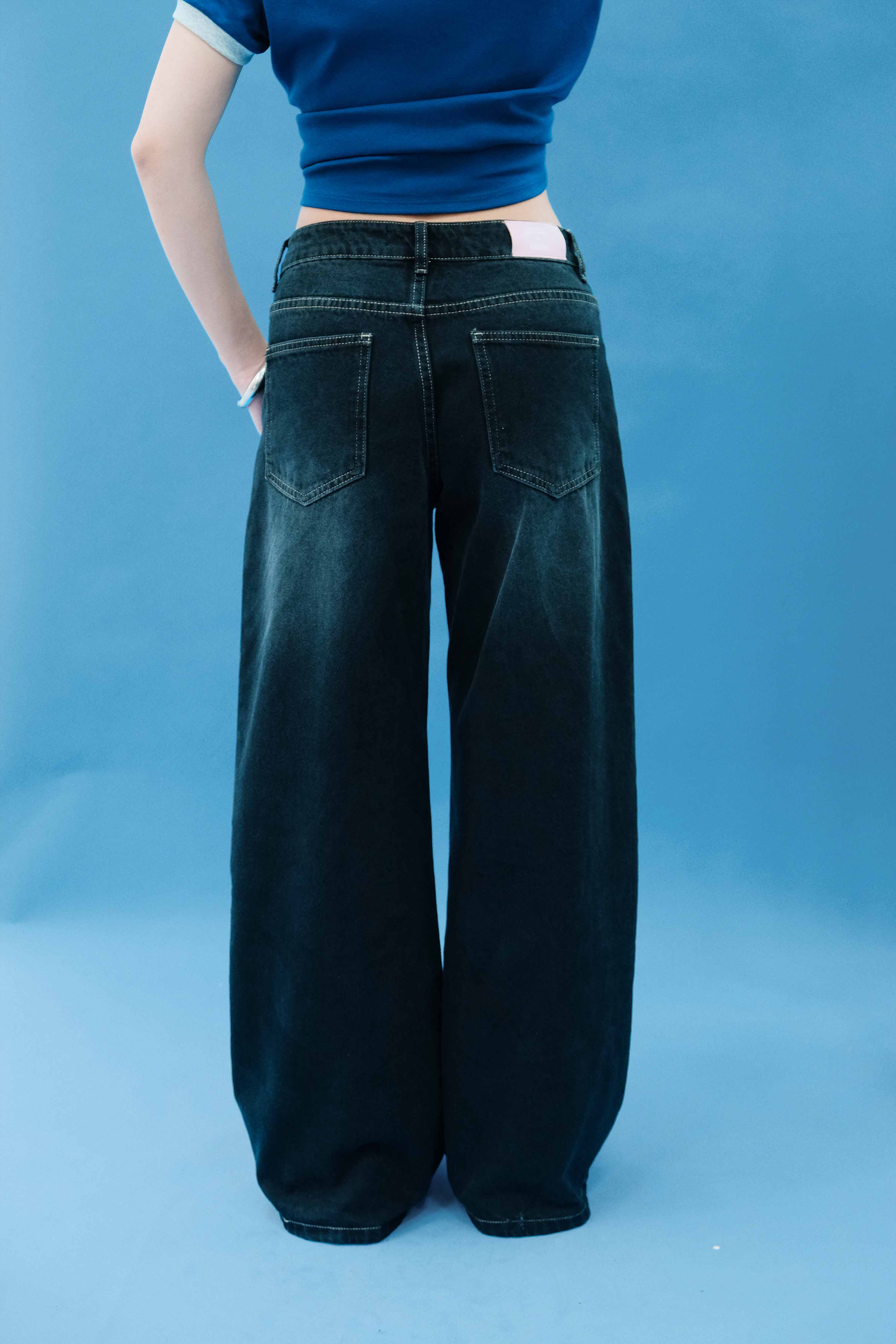 DOTTIE - Quần jeans ống rộng lưng thấp - Đen - Q0405