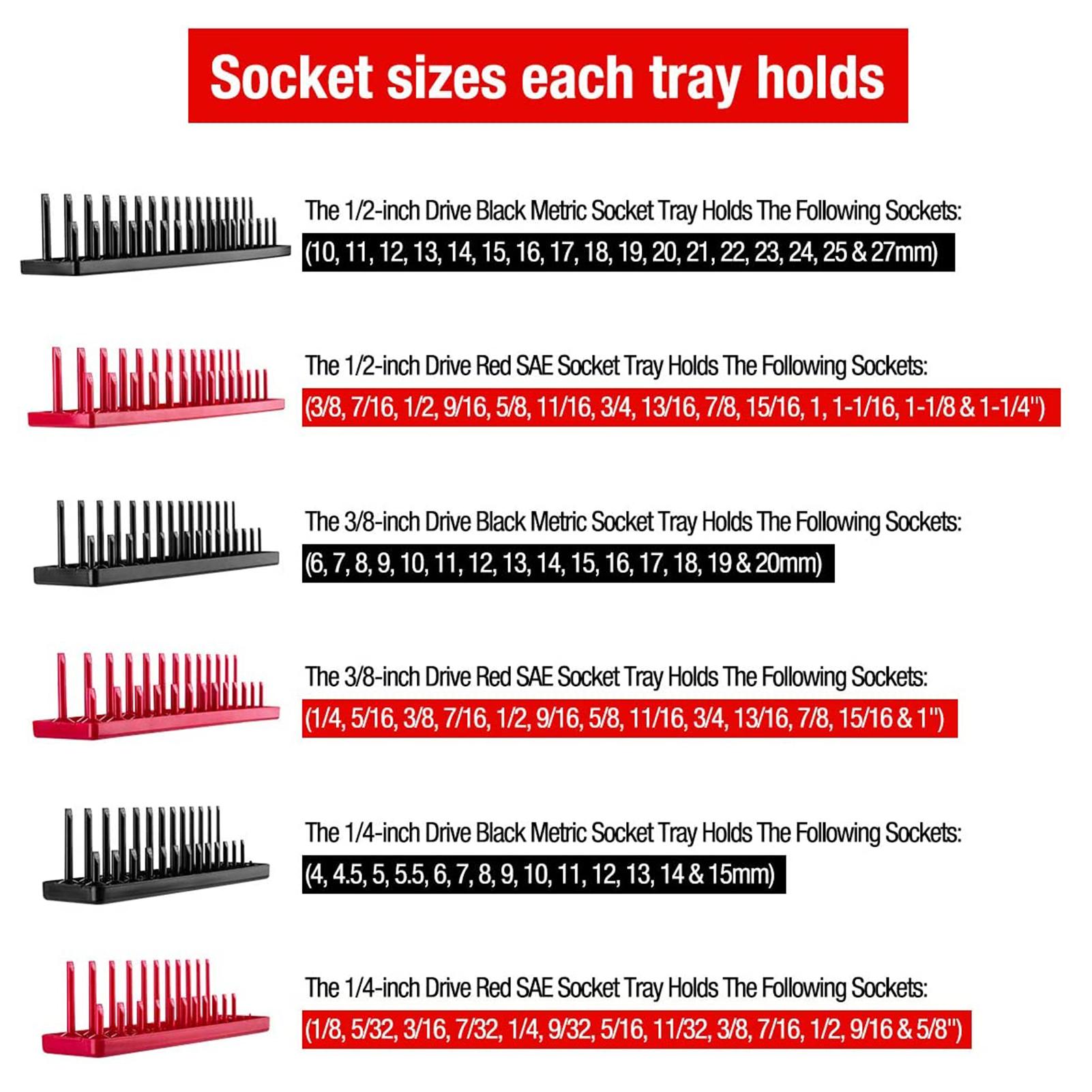 6PCS Socket Storage Tray Suit 1/4in, 3/8in, 1/2in Drive Deep And Shadow Socket Mounts Applicable For Tool Case