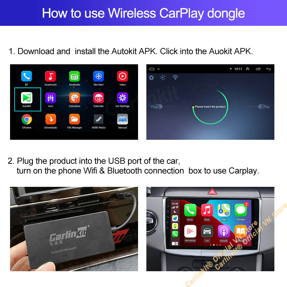 Carlinkit CPC200-AutoKit -Bộ Adapter chuyển đổi Apple Carplay có dây sang Apple Carplay không dây cho xe hơi màn Android.