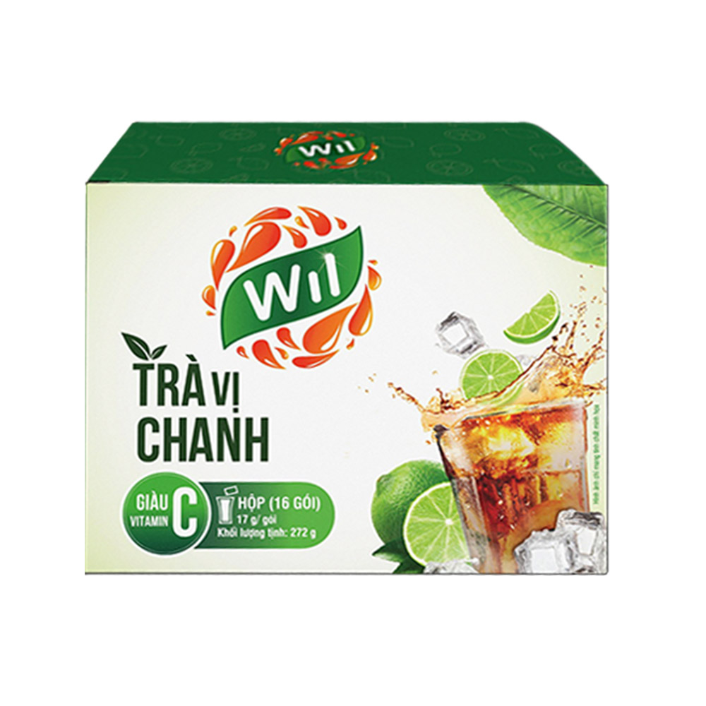 Trà hòa tan vị chanh Wil bổ sung Vitamin C giải khát hộp 272g (16 gói x 17g/gói)