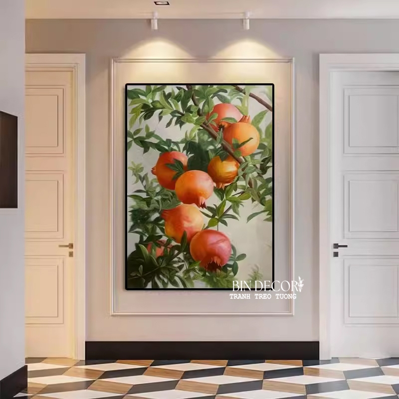 (ẢNH THẬT) Tranh treo tường cành lựu trang trí decor có khung kèm đinh treo
