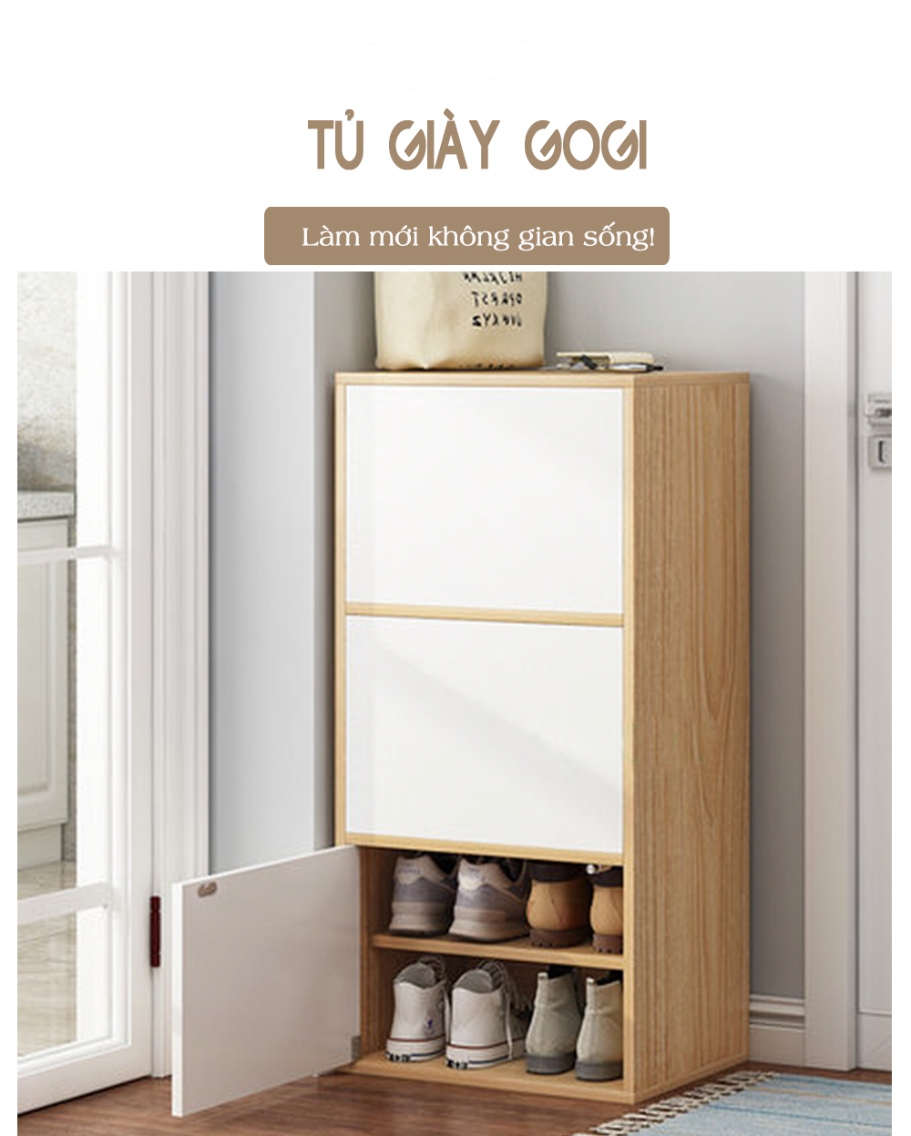 Tủ Giày Gỗ Thông Minh 3 Tầng Ngăn Kéo Chất Liệu Gỗ MDF Phủ Melamin Chống Nước Chống Xước - GP146