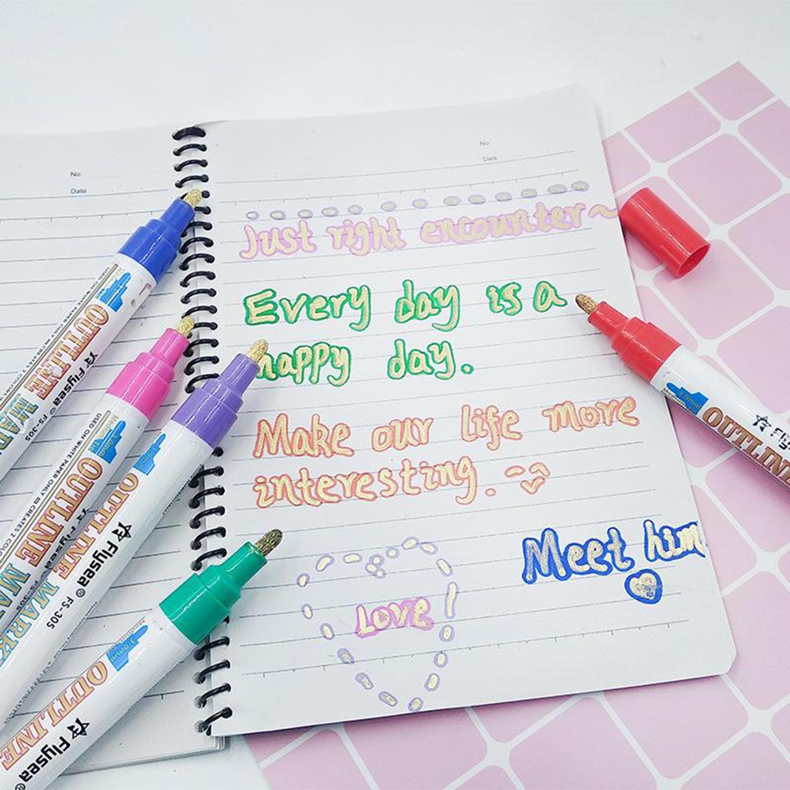 Double Line Outline Pens 12 Colors Self Outline Metallic Markers Double Line Pen for Giftcard Writting Drawing Journal DIY