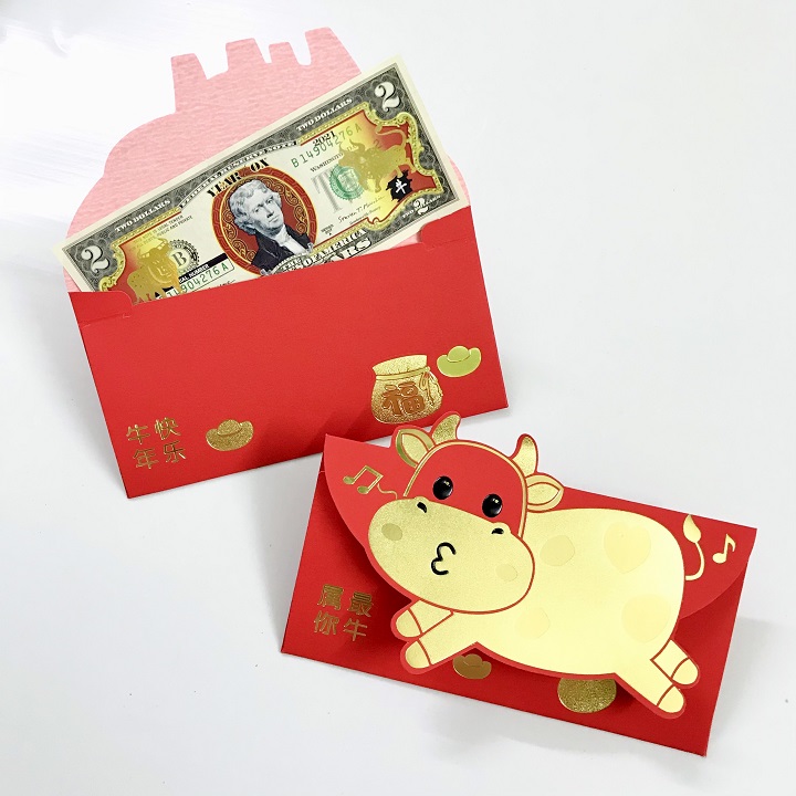 (Mẫu 2) Set 6 bao lì xì con trâu 3D cute nhũ vàng 2021, dùng để đựng thiệp chúc, tiền lì xì, mừng tuổi dễ thương và ý nghĩa - TMT Collection - SP005090