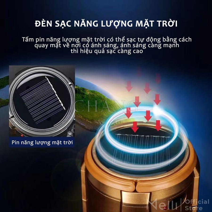 Đèn Tích Điện Năng Lượng Mặt Trời 3 in 1 Chống Nước, Đèn Pin Chiếu Sáng Tích Hợp Quạt, Sạc Dự Phòng Tiện Lợi Đi Dã Ngoại