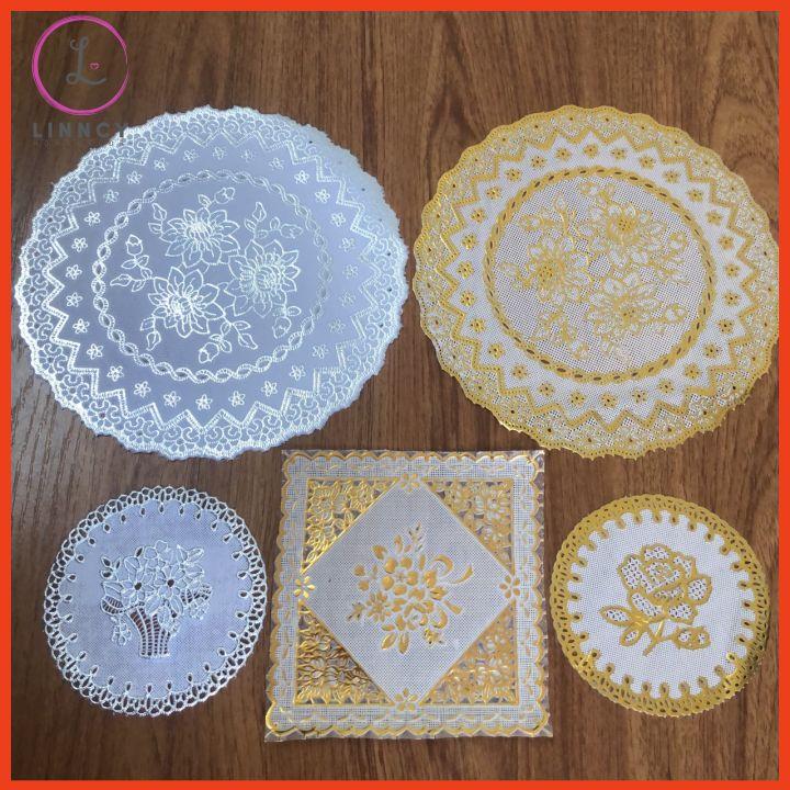 Tấm lót bình hoa, lọ hoa, tấm lót bình trà, lót ly, chén bằng nhựa ren chống thấm