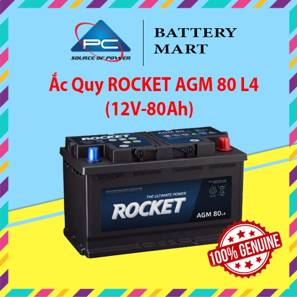 Bình Ắc Quy 12V-80Ah, Ắc Quy ROCKET AGM 80 L4