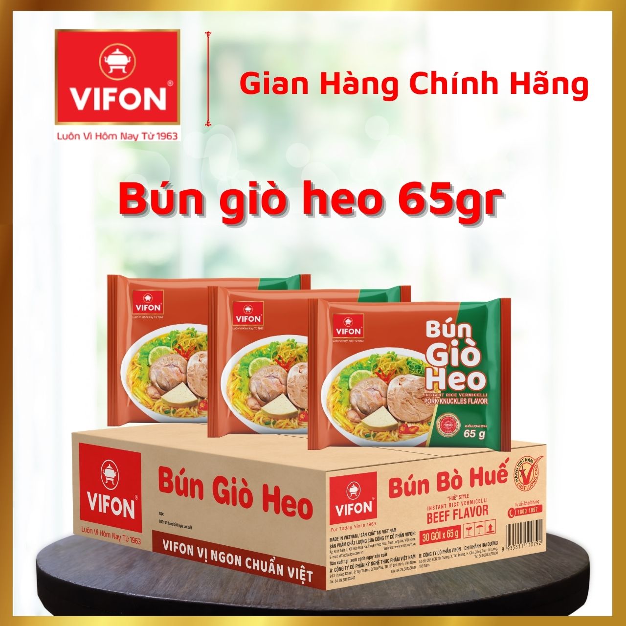 Thùng 30 Bún Giò Heo VIFON (65g / Gói)