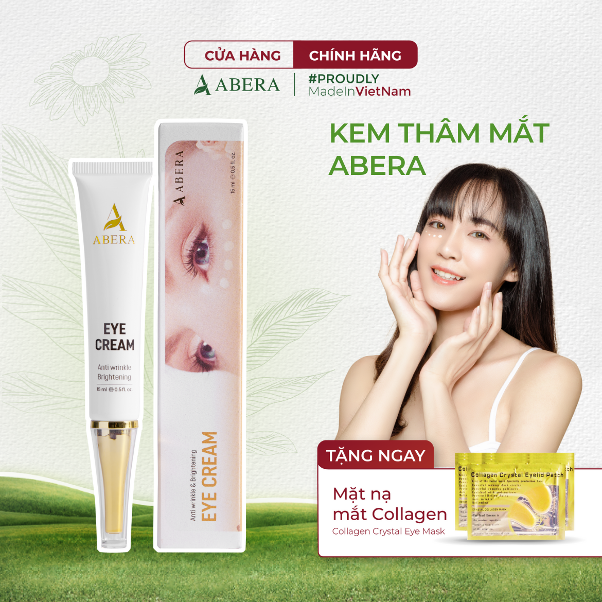 Kem Mắt Abera 15ml - Giảm Thâm Mắt, Bọng mắt, Nếp Nhăn Vùng Mắt, Cải Thiện Vùng Da Mắt Sáng Mịn