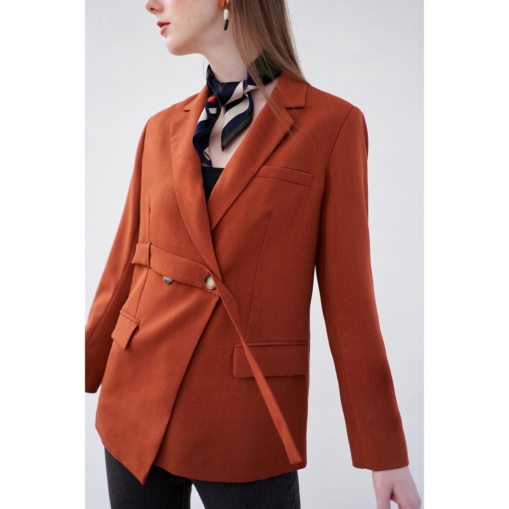 Áo khoác blazer vạt chéo cài đai tuyt si mặt xước cam cháy 1BL1017 ADORE DRESS