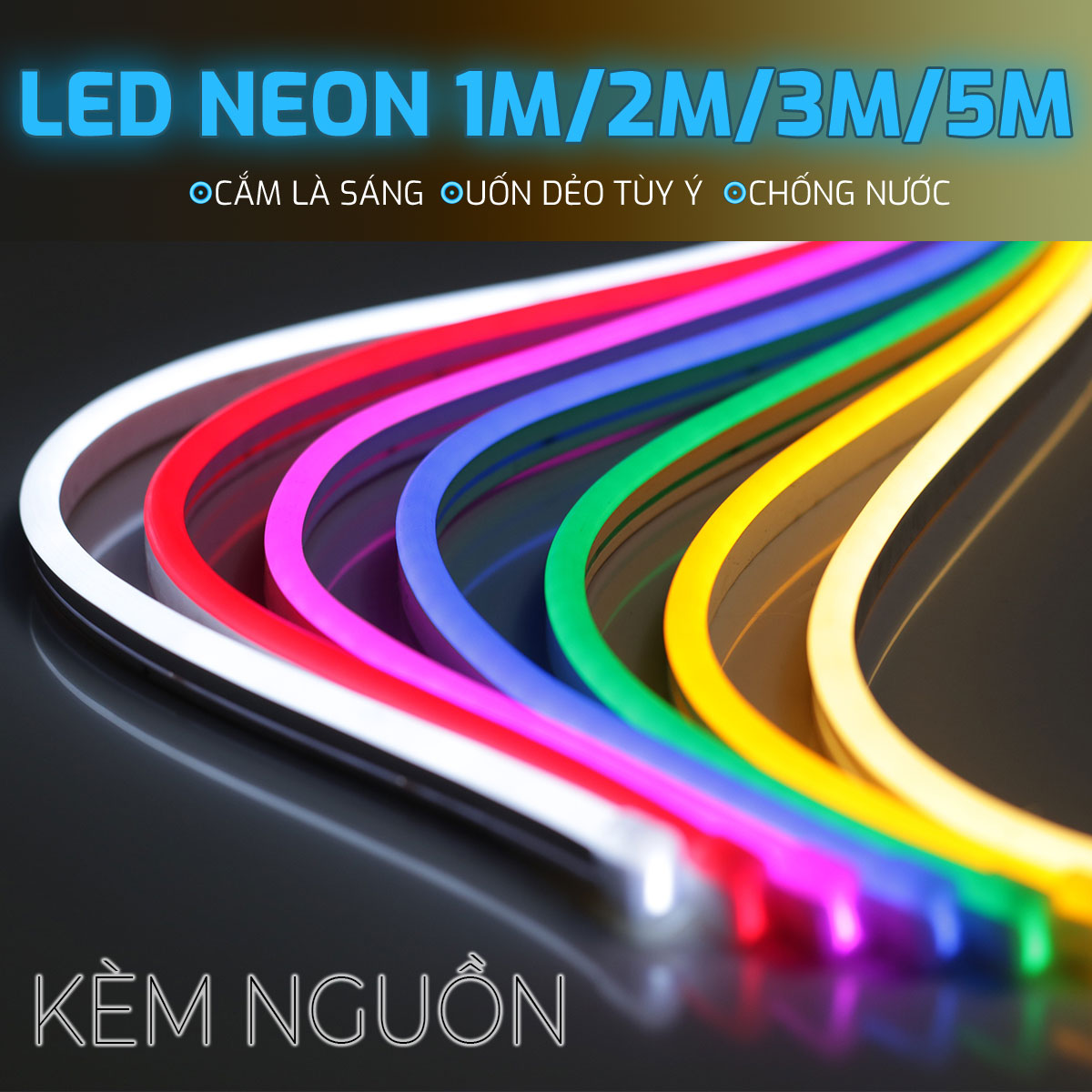 Dây Led Neon Flex 12V Kèm Nguồn Dài 1M/2M/3M/5M Trang Trí Cổ Điển