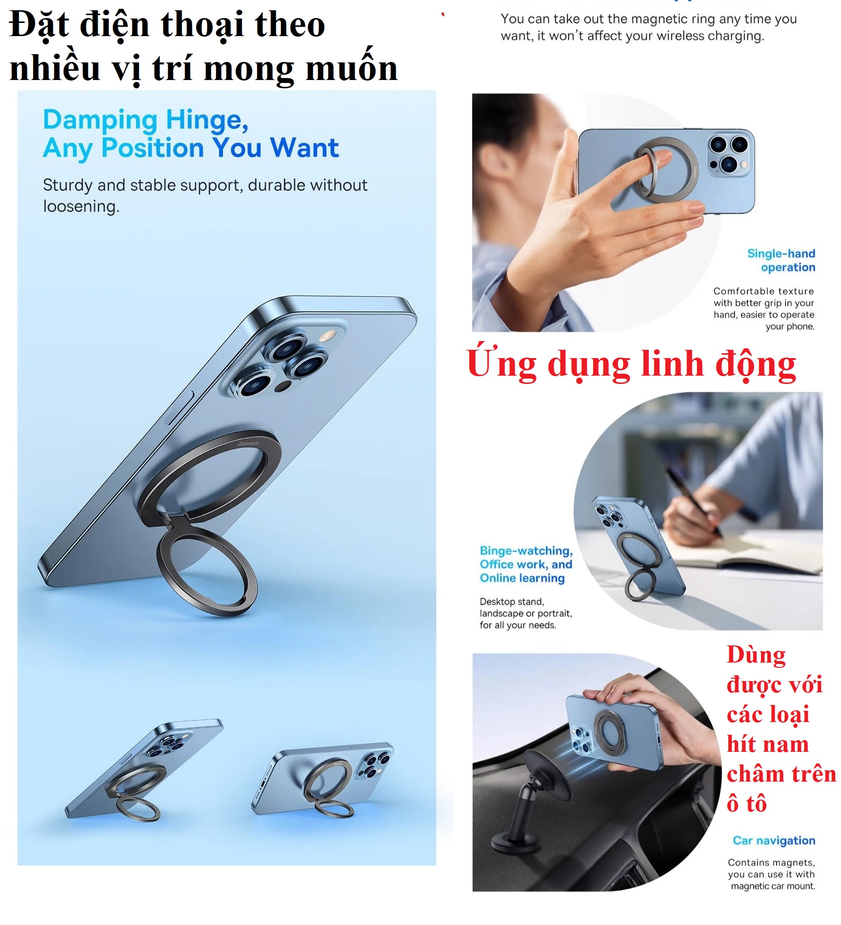 Giá đỡ chiếc nhẫn vòng kim loại gập gọn có nam châm cho iP 12, 13 series Baseus Halo Series BS-HP002 _ Hàng chính hãng