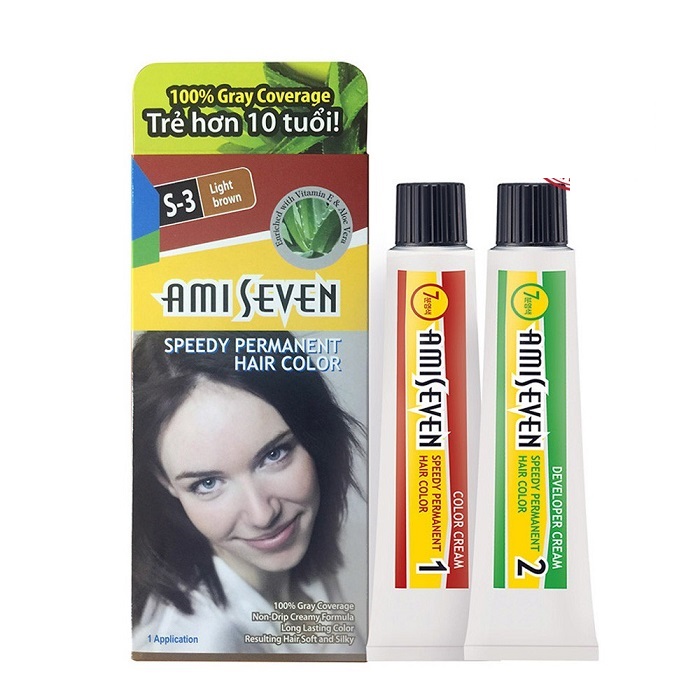 Nhuộm phủ bạc dược thảo Amiseven nhanh 7 phút AMI SEVEN Speedy Permanent Hair Color S3 (60g + 60g)