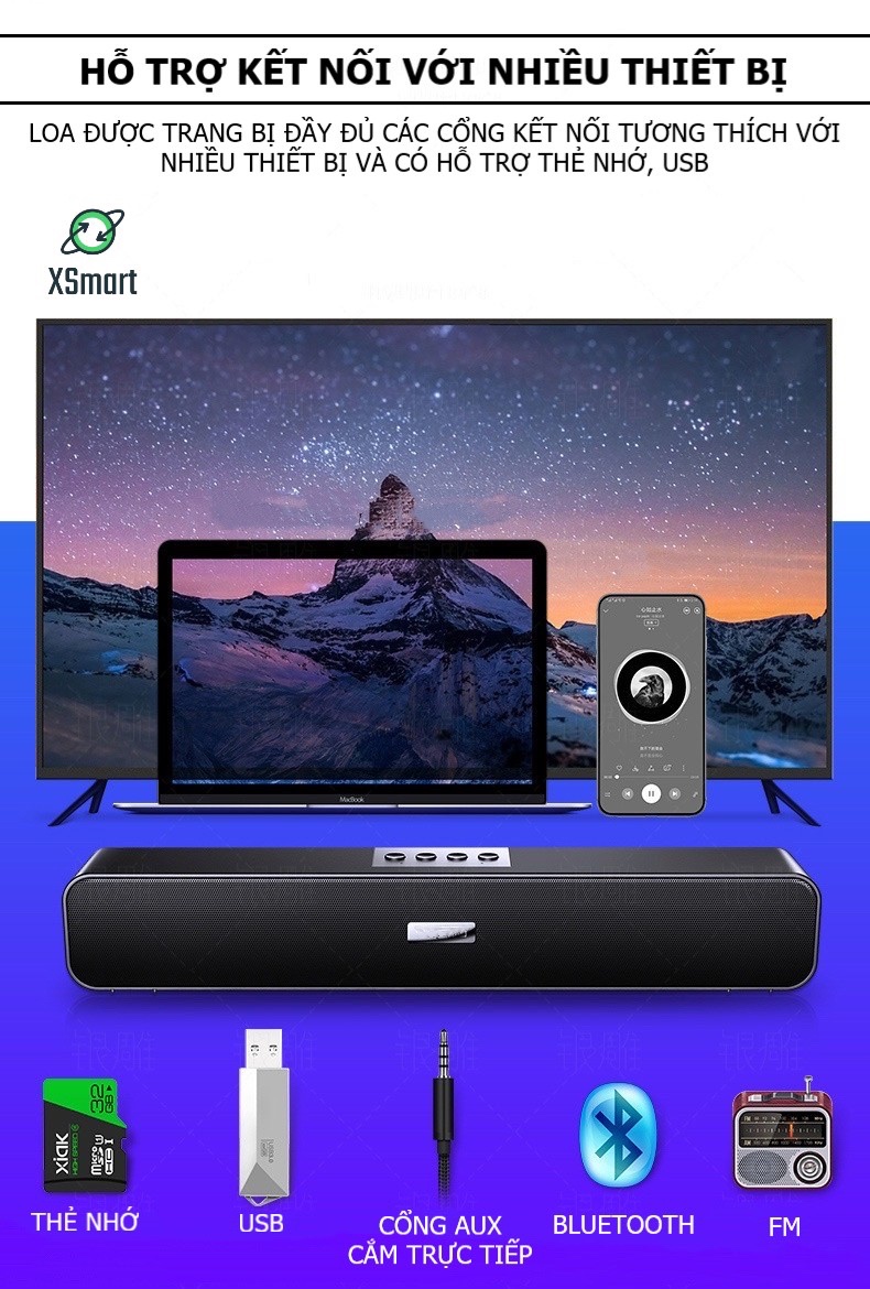 Loa Bluetooth Không Dây Cao Cấp XSmart A36 PRO BASS 2021 Âm Thanh Nghe Nhạc Siêu Đã Tương Thích Điện Thoại Máy Tính Laptop Tivi - Hàng Chính Hãng