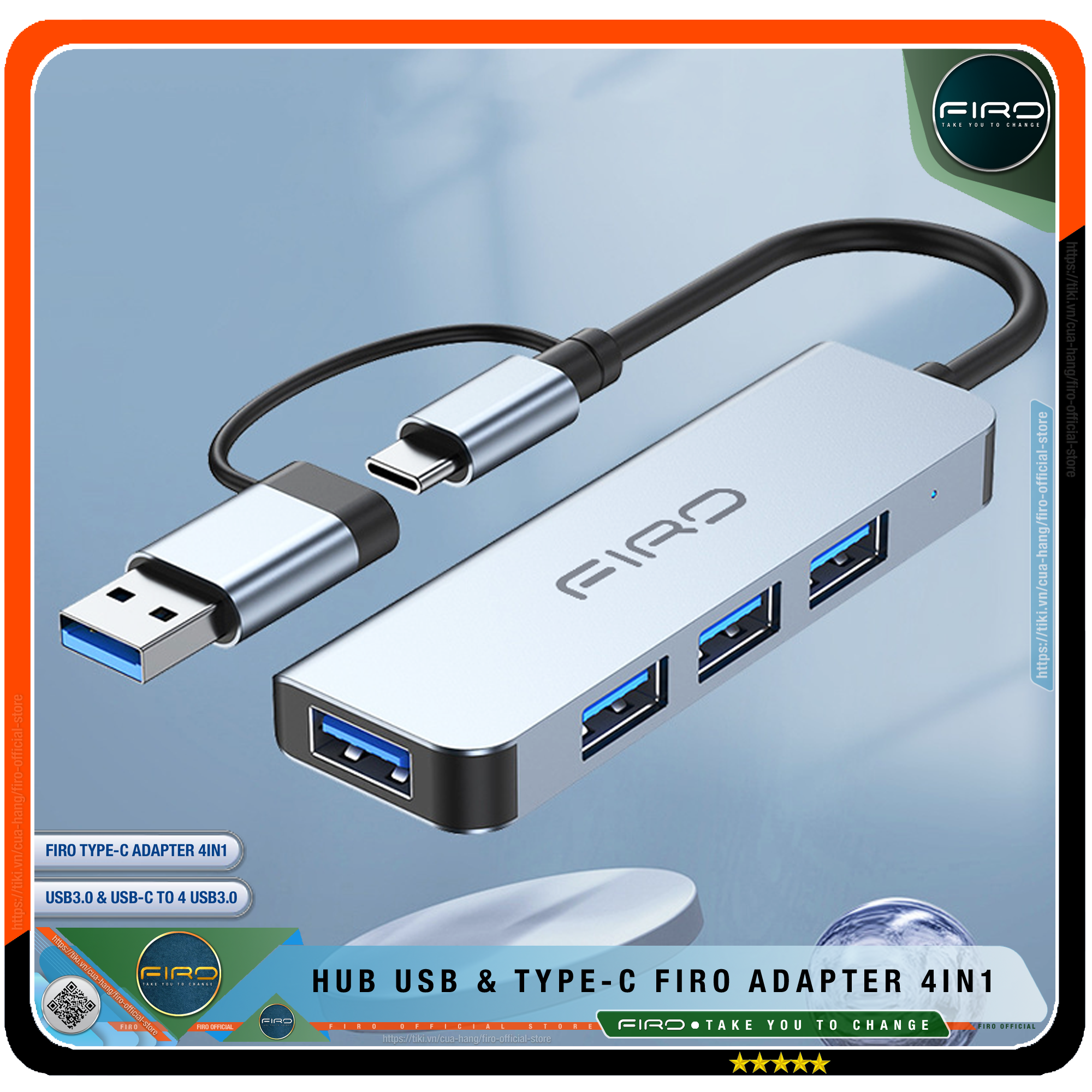 Hub USB 3.0 FIRO Và Hub Type C FIRO - Bộ Chia Cổng USB FIRO - HUB Chuyển Đổi Dành Cho Laptop, PC - Hỗ Trợ Sạc Pin, Kết Nối Đa Năng Ổ Cứng , Bàn Phím, Chuột, Máy In, Thiết Bị Ổ Chia USB - FIRO Type C Adapter 4in1 - Hàng Chính Hãng