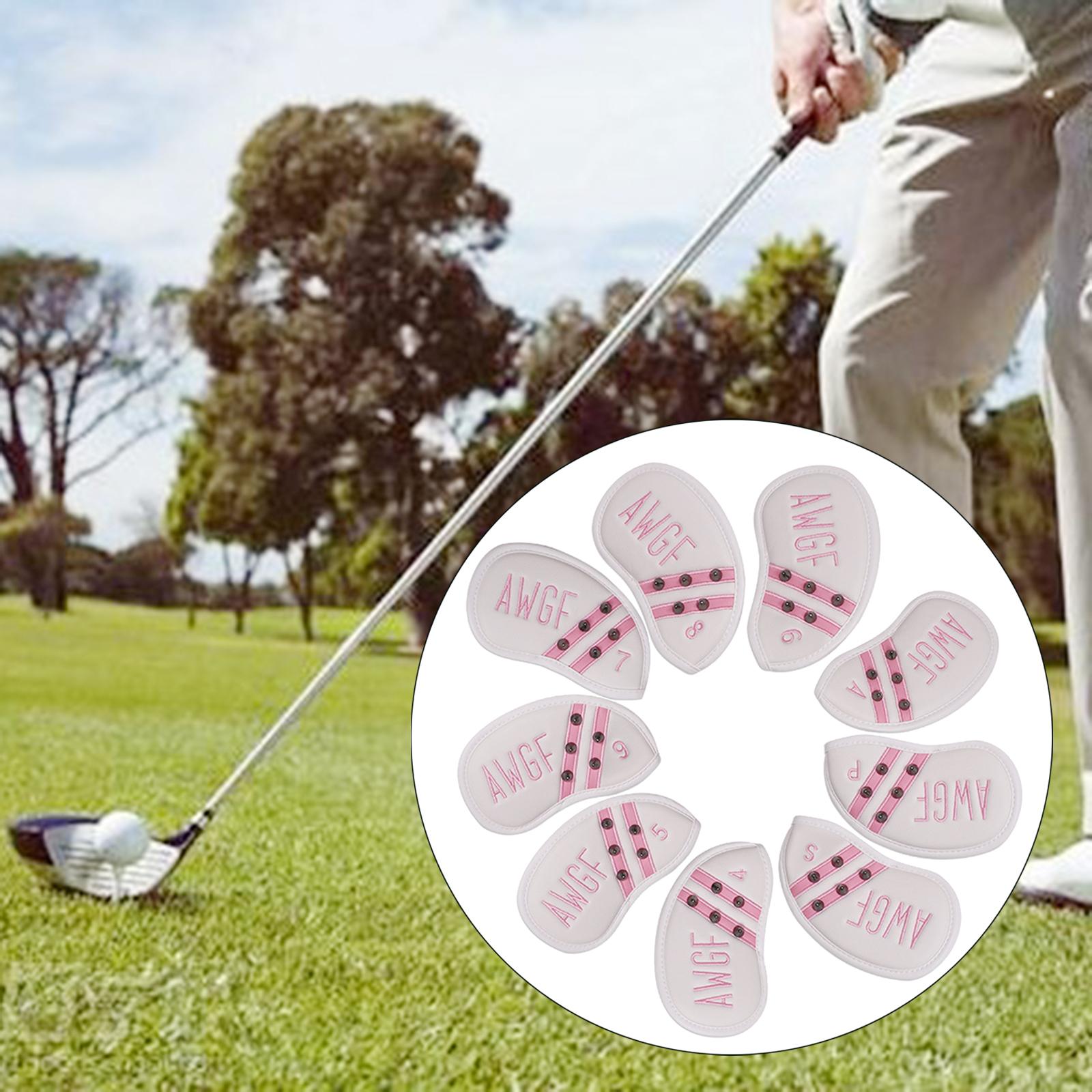 9 Pieces Club Head Covers Waterproof Leather 4-9,P,S,A Golf Iron Headcover White