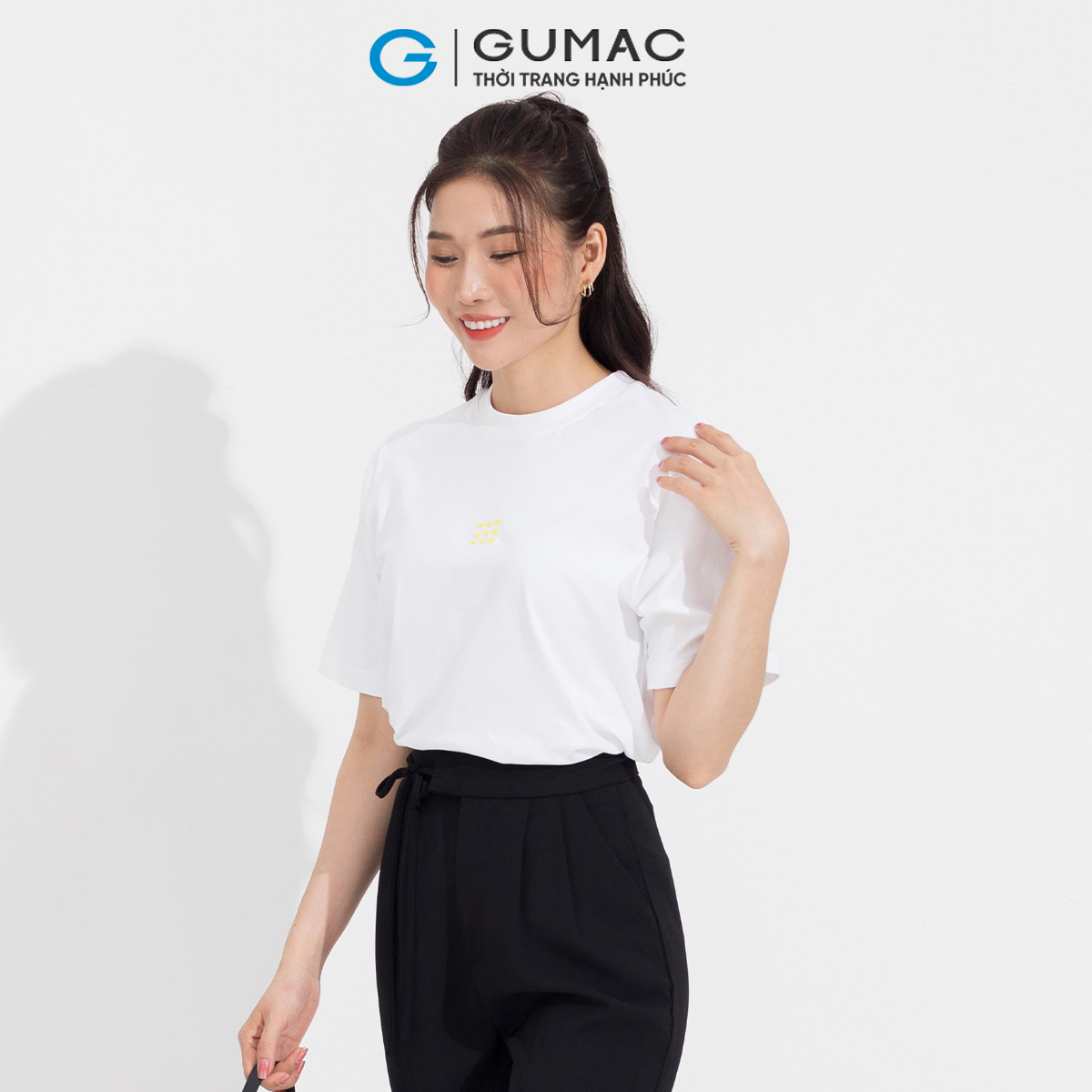 Áo thun nữ tay ngắn thêu hình dễ thương trẻ trung năng động thời trang GUMAC ATD05052