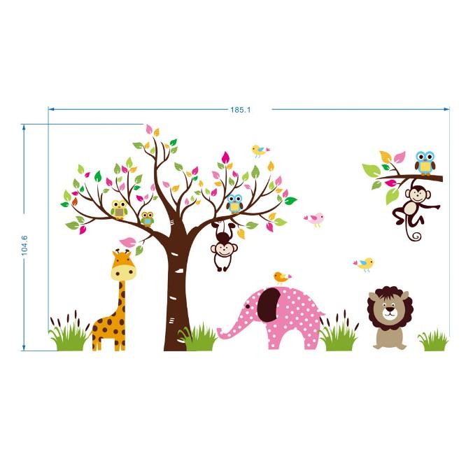 Decal trang trí tường - Thú và Cây sắc màu size lớn