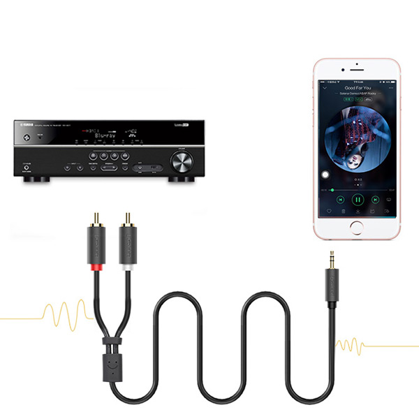 Dây loa 3.5mm ra 2 RCA dài 10m Ugreen 10514 chính hãng