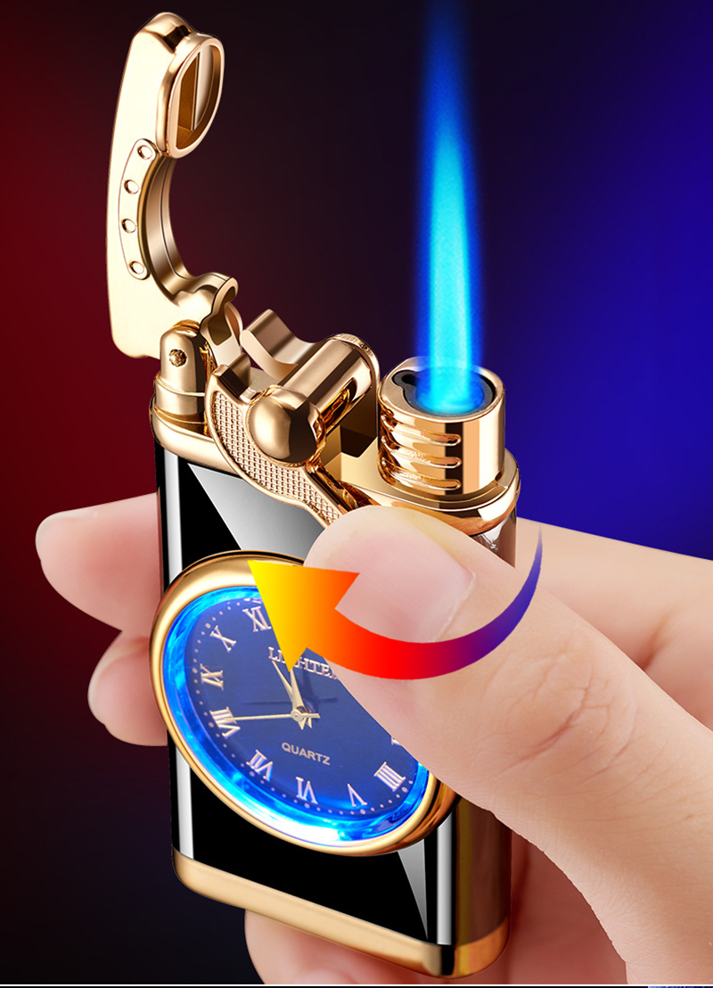 Vỏ Hột Quẹt Bật Lửa Gas HF06 Khò 1 Tia Kiêm Đồng Hồ La Mã Cầm Tay Cực Đẹp - Nhiều Màu