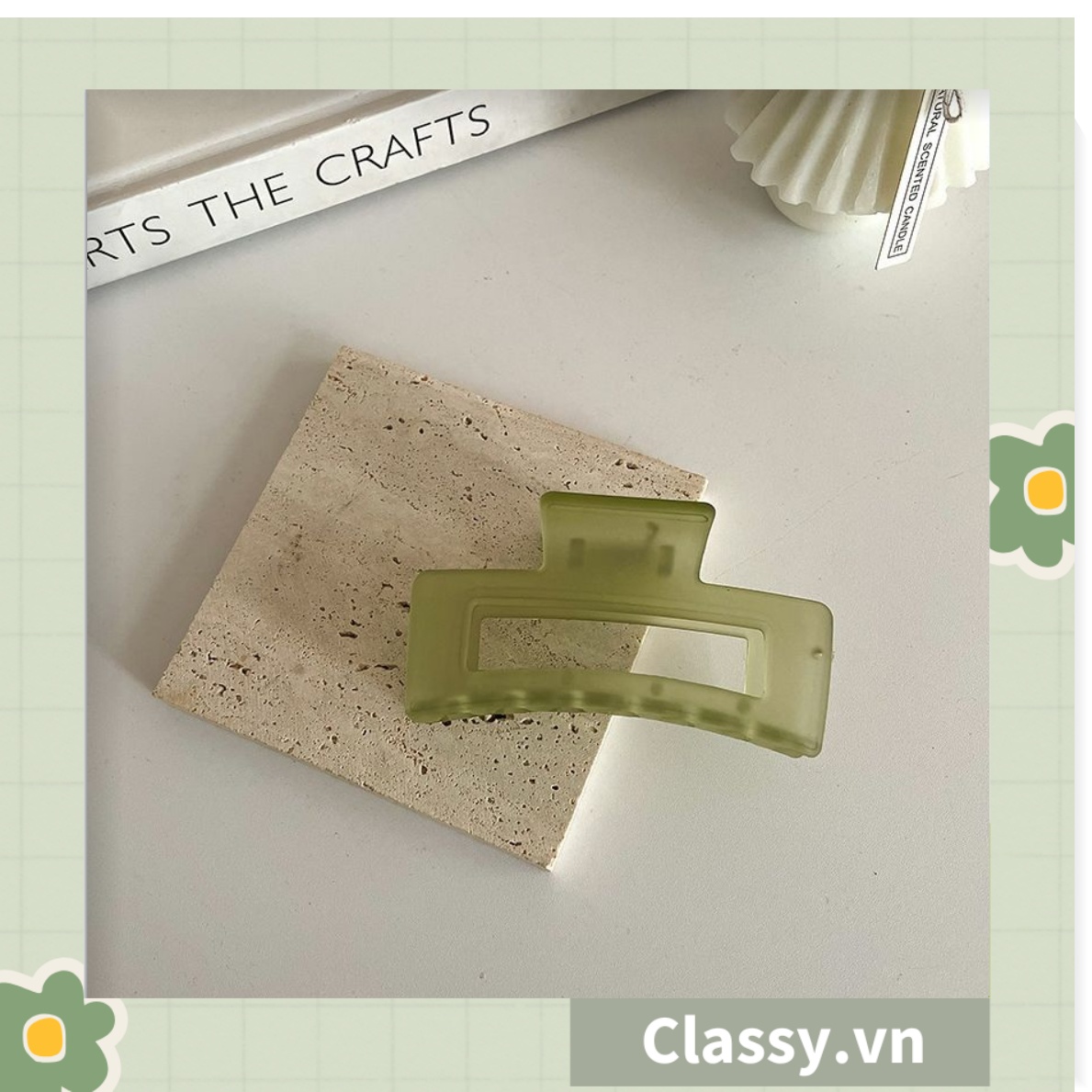 Kẹp tóc càng cua Classy màu xanh lá, dạng kẹp trong đục, nhiều kiểu dáng hiện đại PK1169