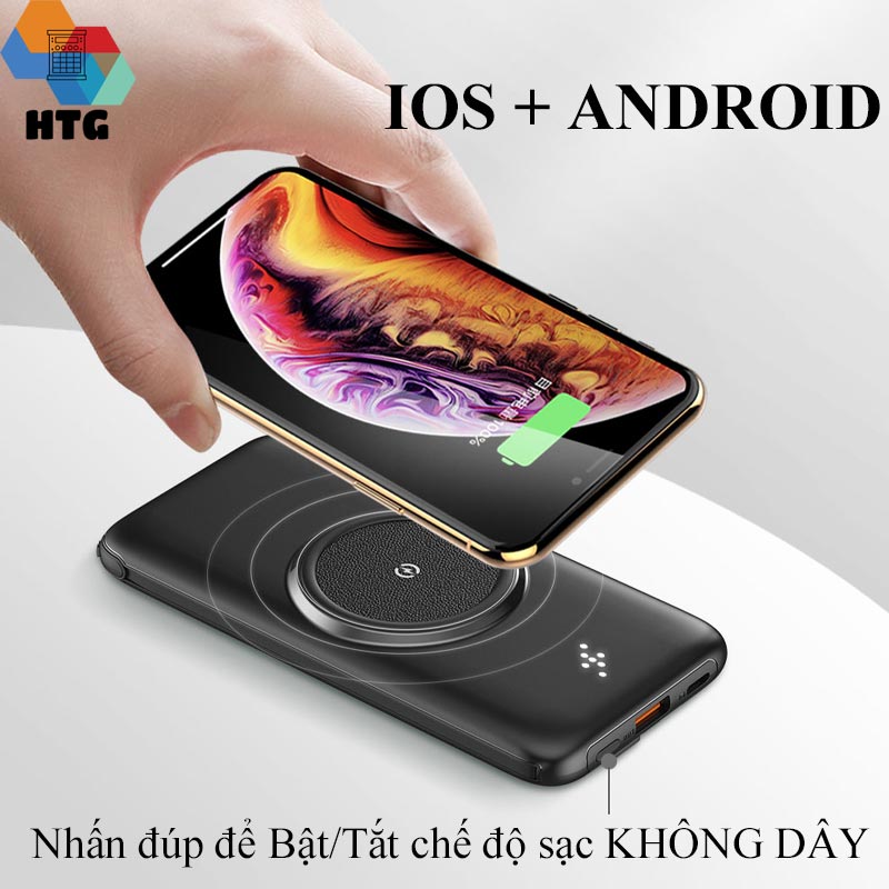 Pin Sạc Dự Phòng CYKE P1 Plus 20.000 mAh hỗ trợ sạc nhanh QC 2.0A, tích hợp dây sạc cùng sạc không dây, 4 cổng output, 2 cổng input, hàng chính hãng