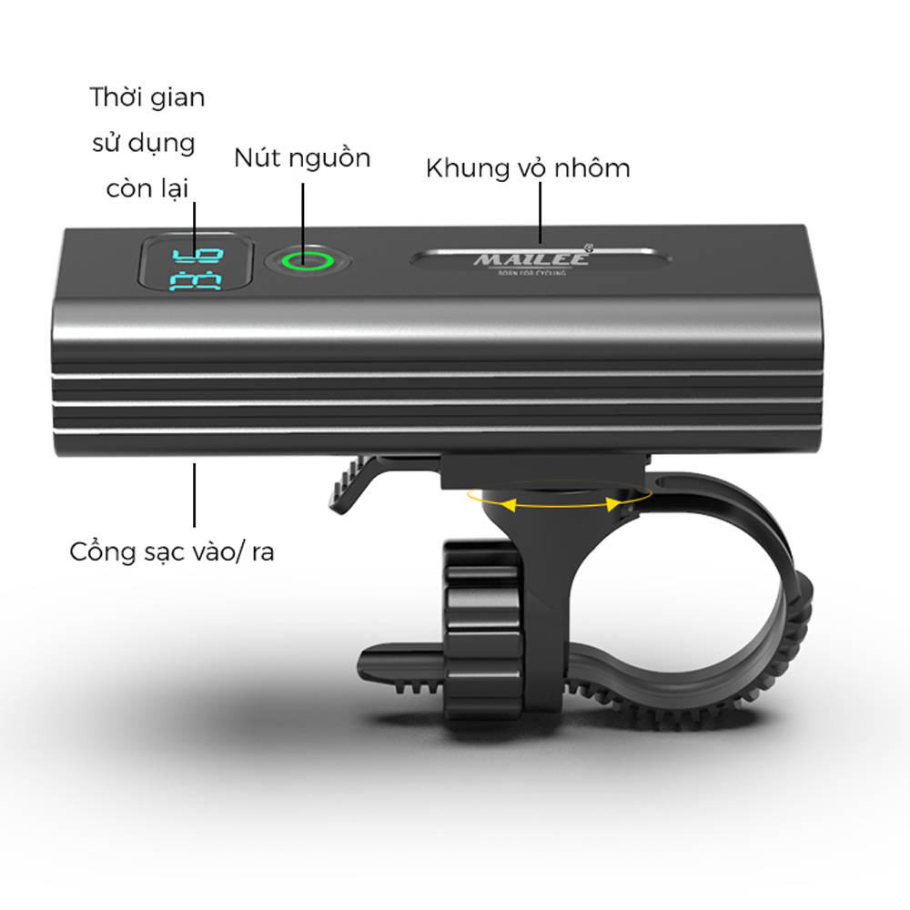 Đèn Pha Xe Đạp Chiếu Sáng Cao Cấp Chống Nước BC30/FX4 Gắn Ghi-Đông Siêu Sáng Sạc Điện Type-C Có Đồng Hồ Hiển Thị Thời Gian Lượng Pin Có Hỗ trợ Sạc Khẩn Cấp - Mai Lee