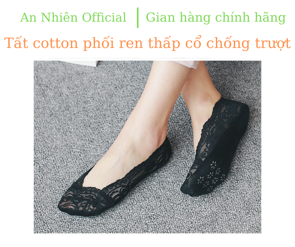 Tất Ren Cotton Cổ Ngắn Chống Trượt Hàng Thiết Kế Cao Cấp Siêu Đẹp Màu Đen, Trắng