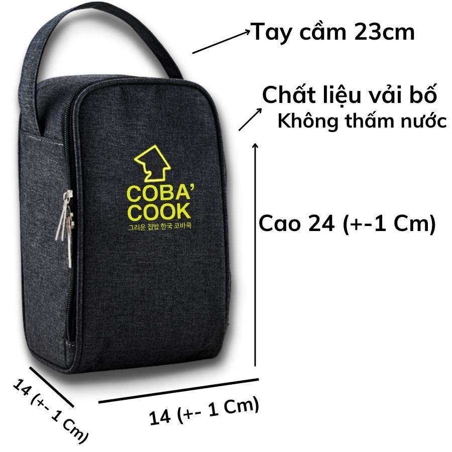 Bộ 2 hộp đựng cơm thức ăn ,trũ thực phẩm thủy tinh chịu nhiệt COBA'COOK hình vuông 530ml và 1 túi giữ nhiệt- CCS52BL