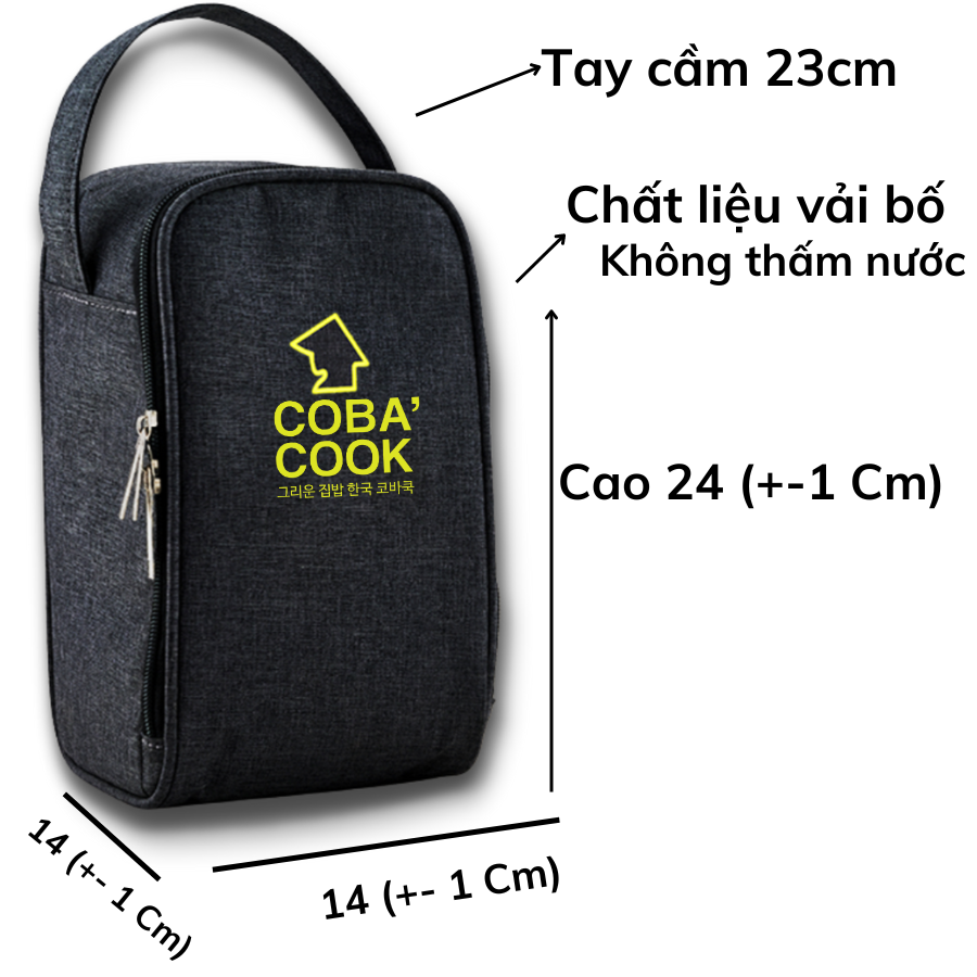 Túi đựng hộp cơm logo COBA'COOK 3 hộp dung tích 370 và 400 ml Giấy bạc giữ nhiệt và 2 khóa kéo tiện dụng-CBL