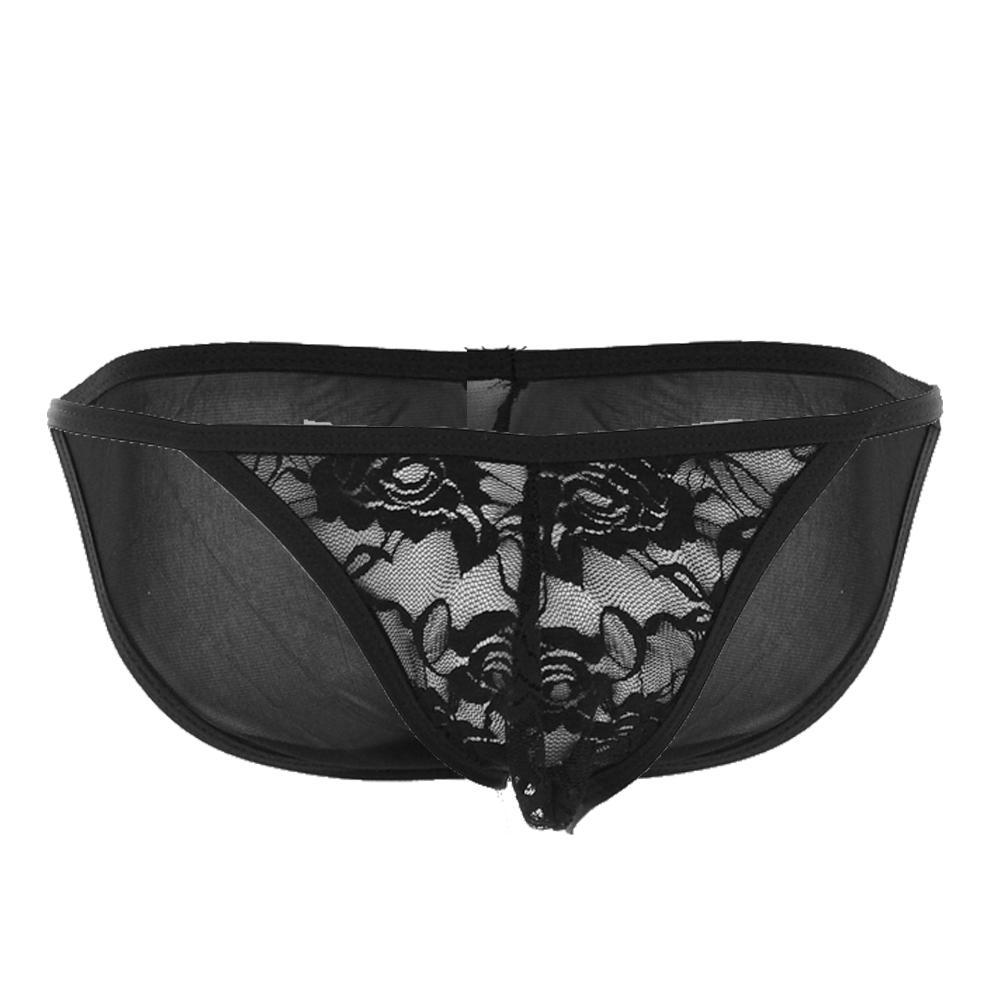 Piece of 2 Sexy Men Underwear See-through Shorts Bottoms Lingerie G-Strings Black