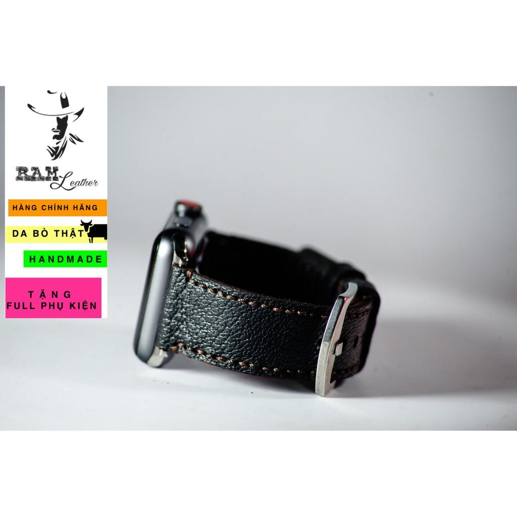Dây đồng hồ Ram Leather cho casio ae1200/seiko5 da dê thật 1955 đen vân hạt
