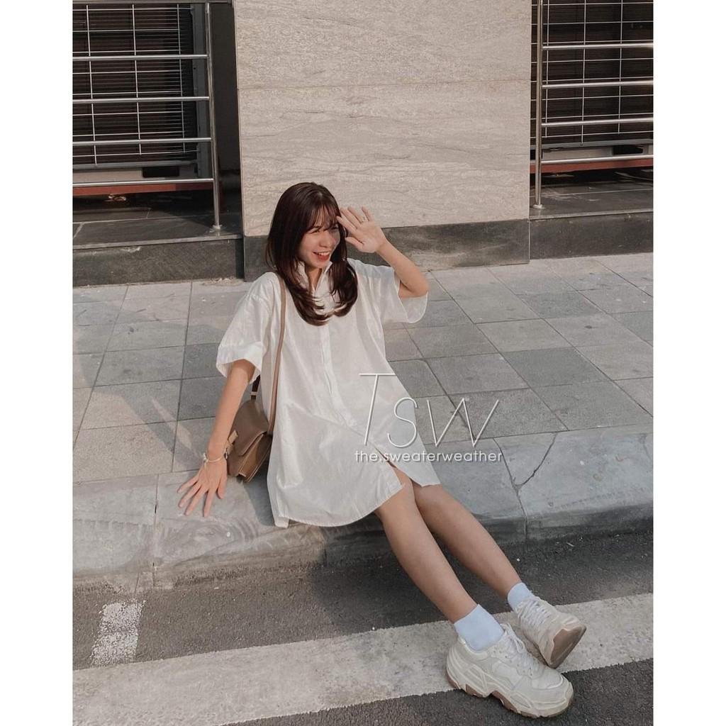 Váy - sơmi cổ đức dáng suông rộng tay lỡ về 2 màu siêu xinh trắng và xanh ️️️