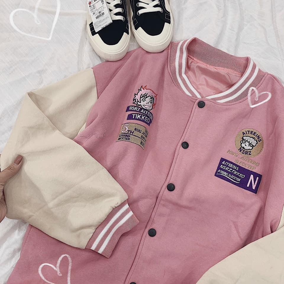 ÁO KHOÁC BÓNG CHÀY SIÊU CUTE HỒNG DÂU - BOMBER - ÁO KHOÁC BÓNG CHÀY - MÈO INDA HOUSE