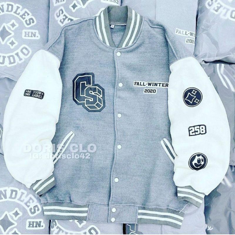 Áo khoác Bomber nỉ bóng chày CS unisex form rộng phong cách Hàn Quốc cực đẹp