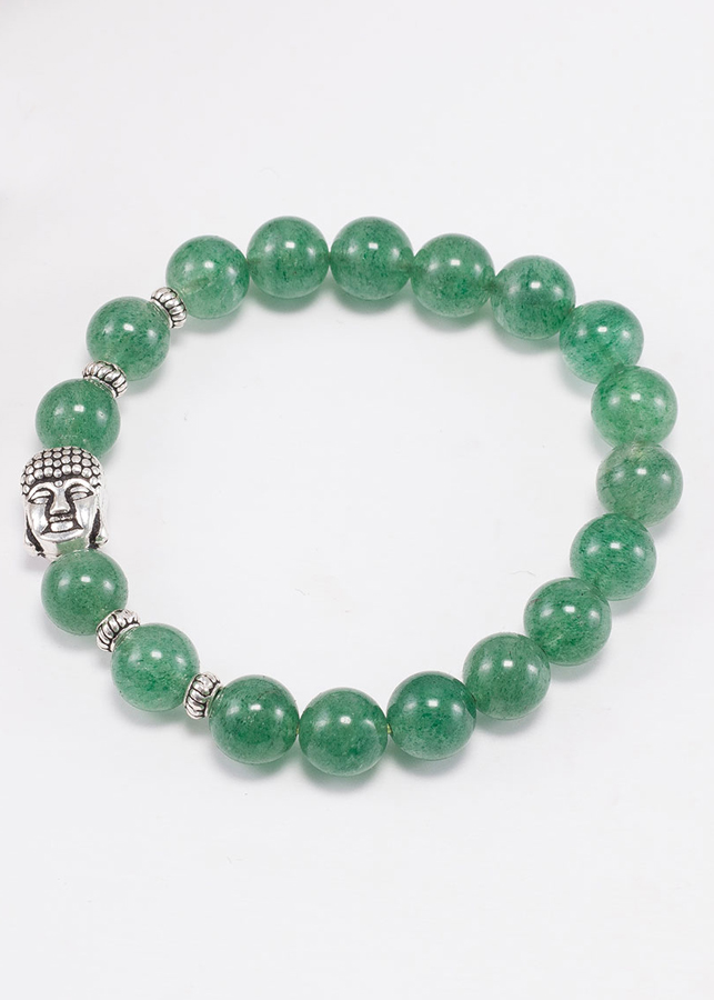 Vòng tay thạch anh dâu xanh phối charm phật bạc Ngọc Quý Gemstones