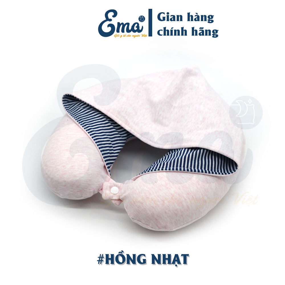 Gối chữ U kê cổ có mũ trùm đầu EMA - Dành cho dân văn phòng, đi du lịch, tàu xe